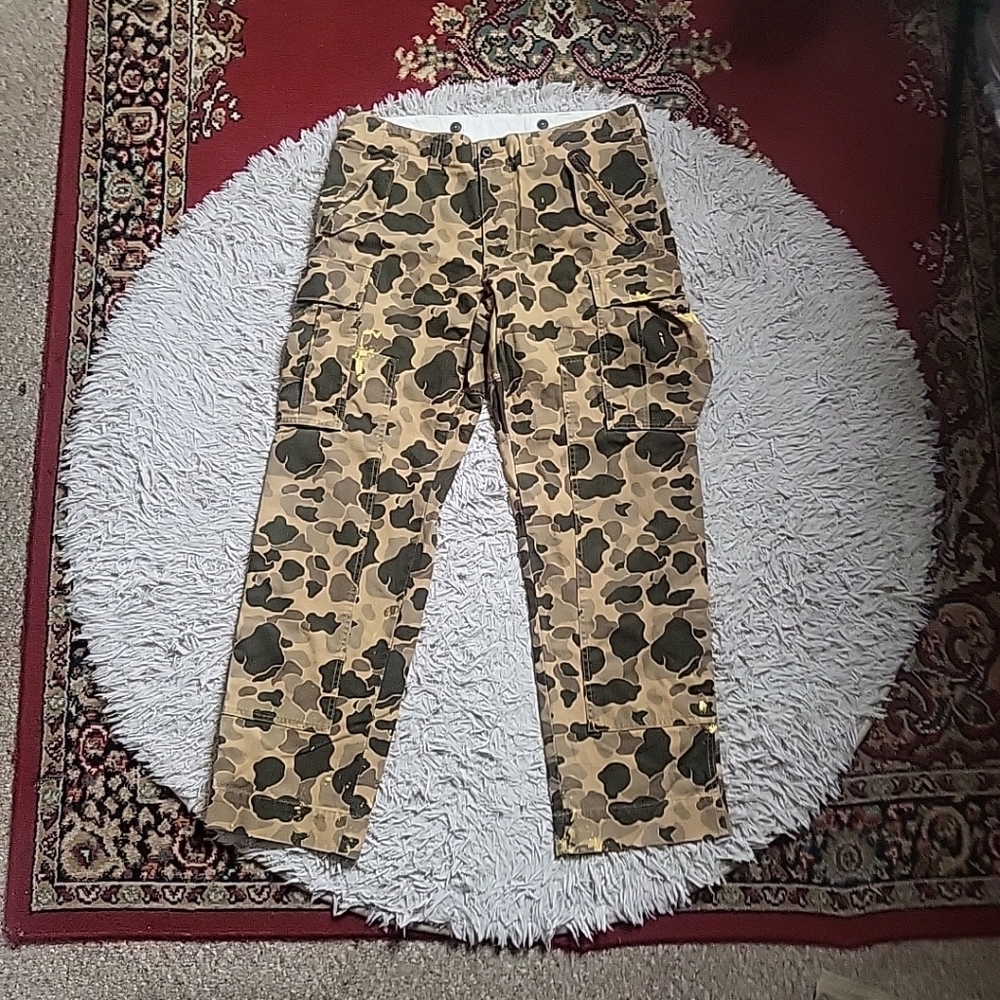 Mens L.L. Bean Cargo Pants Camo Camouflage Size 35 x 32 Utility Military Paint ✨